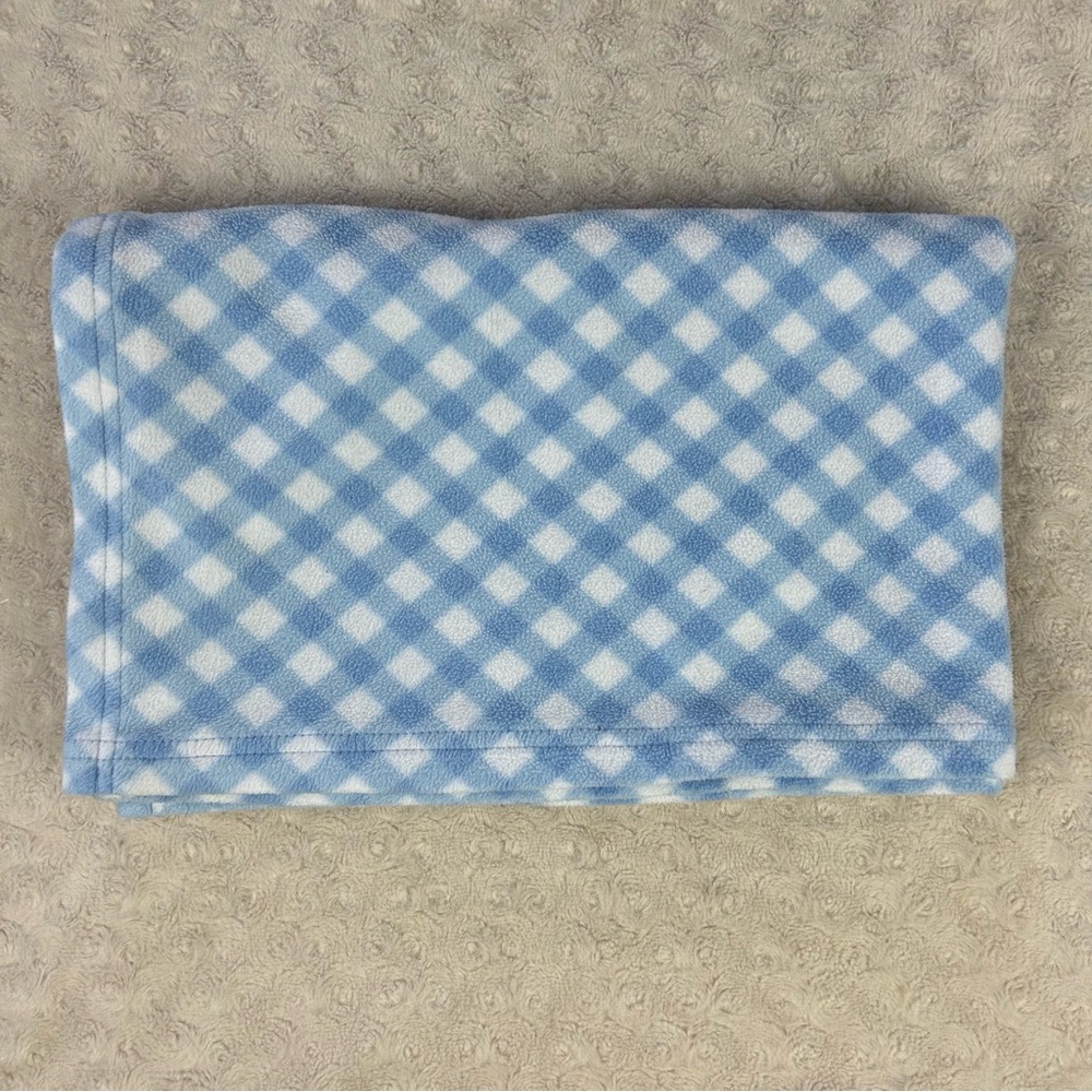 Bright Future Blue White Gingham Plaid Check Fleece Baby Blanket Lovey